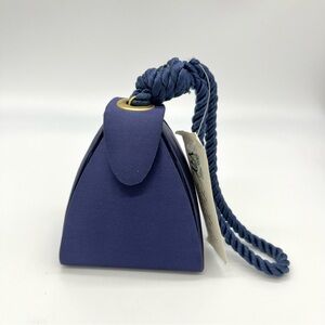 Vintage 5” Sateen Navy Blue Pyramid Mini Clutch / Wristlet w/ Cord Handle J&S